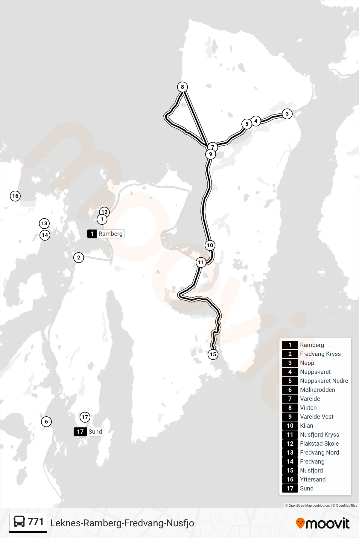 771 bus Line (Nusfjord) route and stops on a map