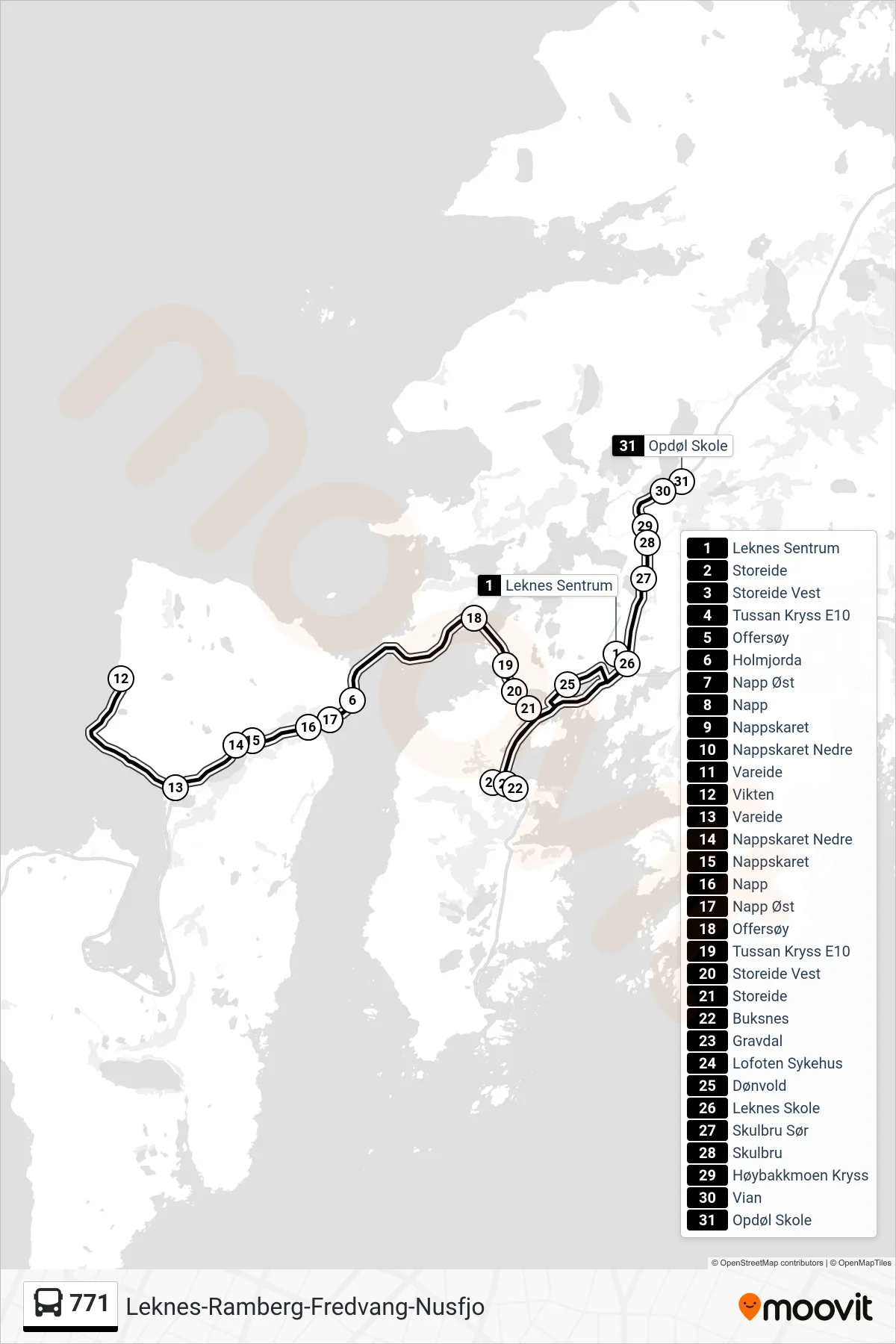 771 bus Line (Vikten) route and stops on a map