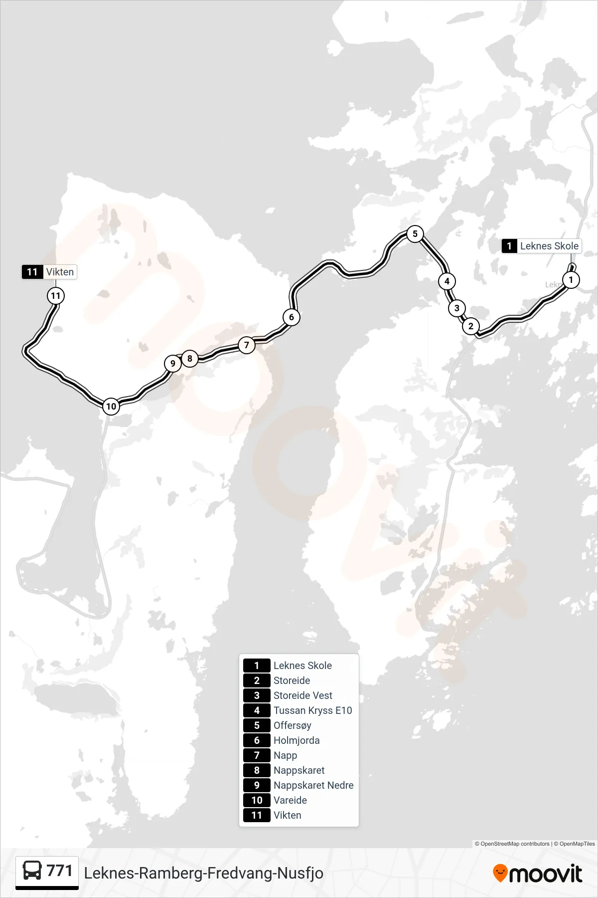 771 bus Line (Vikten) route and stops on a map