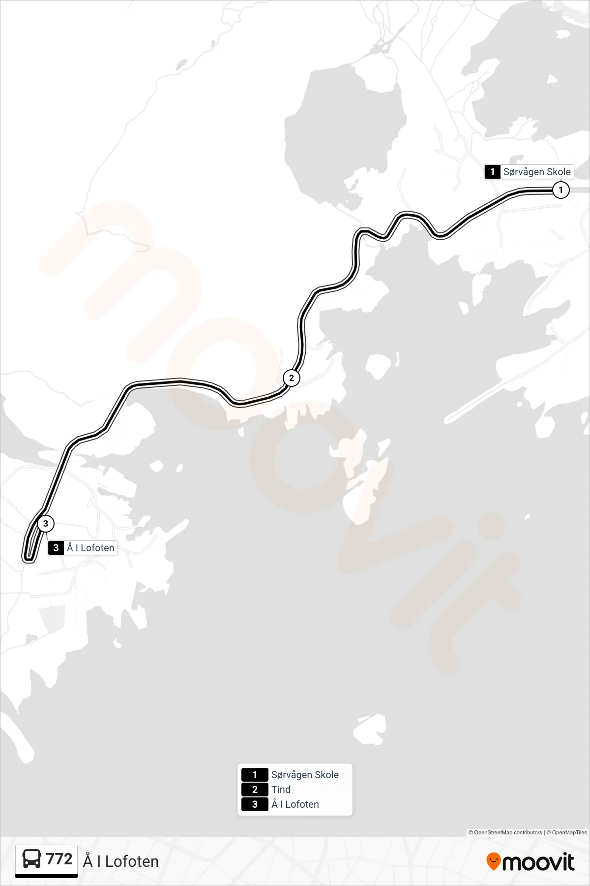 772 bus Line (Å I Lofoten) route and stops on a map