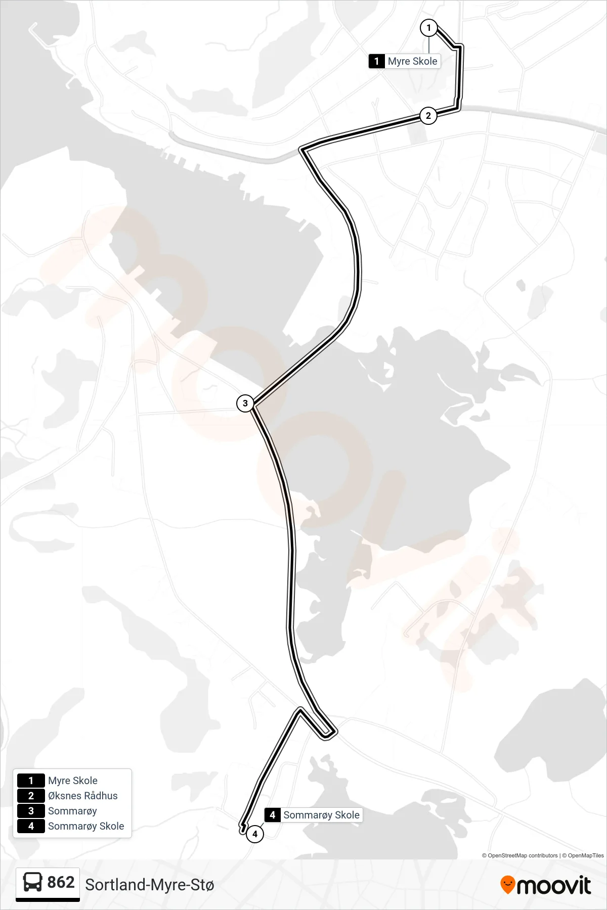 862 bus Line (Sommarøy Skole) route and stops on a map