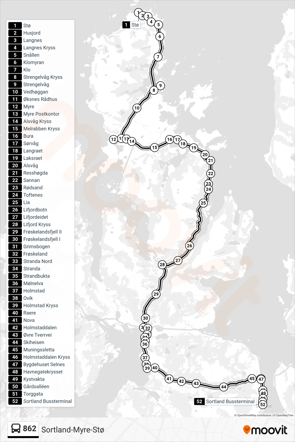 862 bus Line (Sortland Via Alsvåg/Holmstad) route and stops on a map