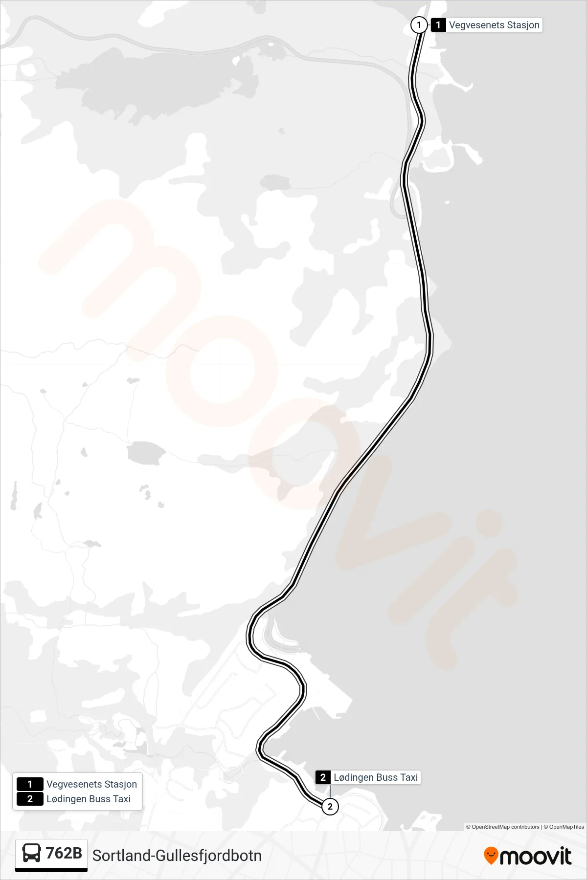 762B bus Line (Lødingen Buss Taxi) route and stops on a map