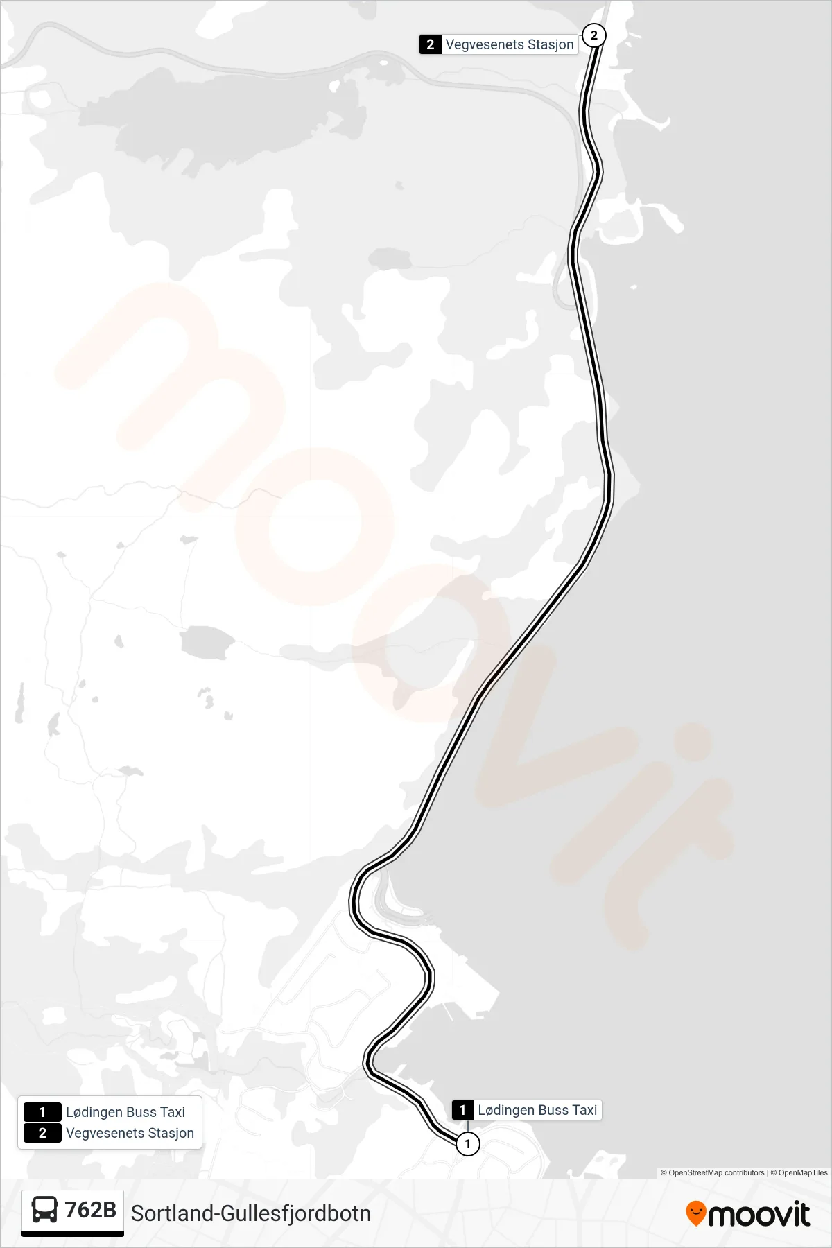 762B bus Line (Sortland, Korrespondanse Med Buss Til Lofoten) route and stops on a map