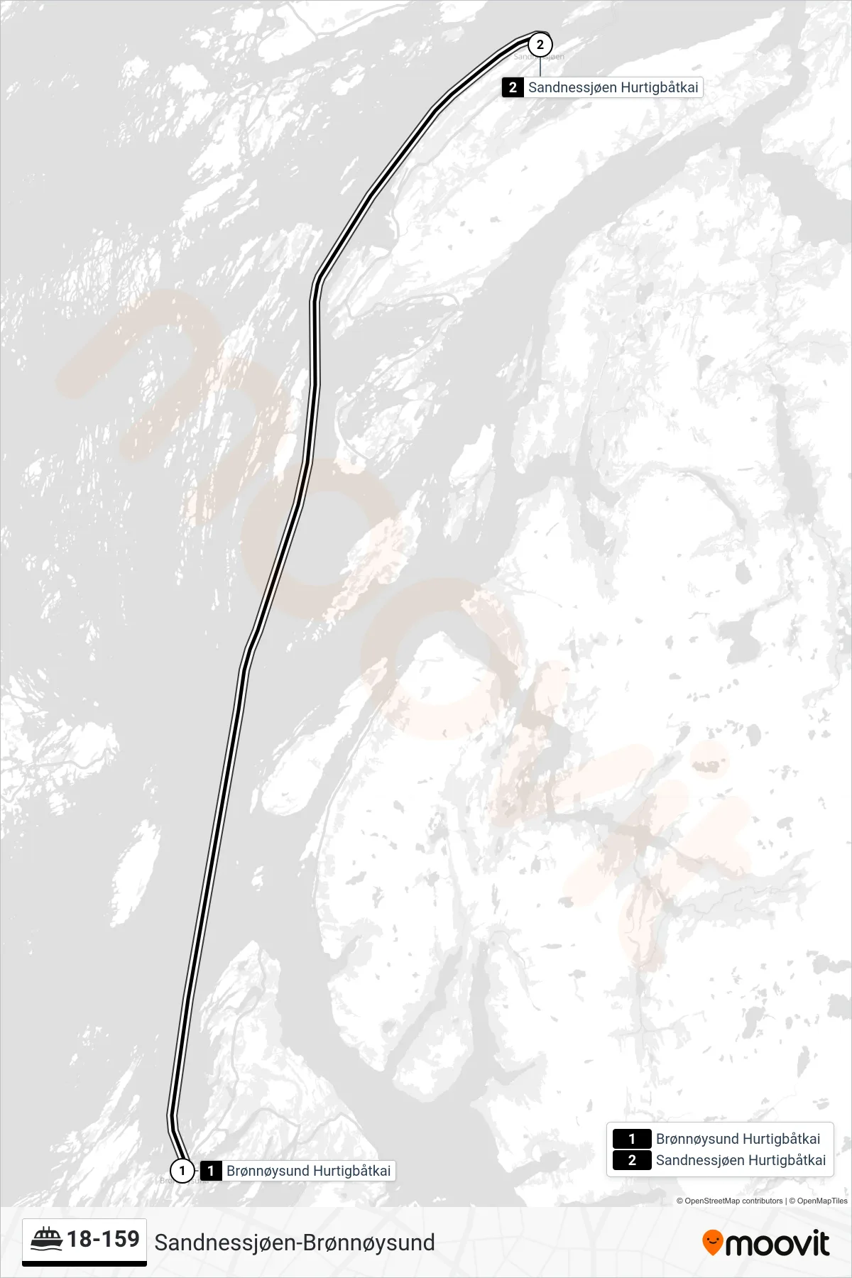 18-159 ferry Line (Sandnessjøen Hurtigbåtkai) route and stops on a map