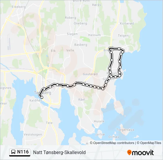 N116 Bus Line Map