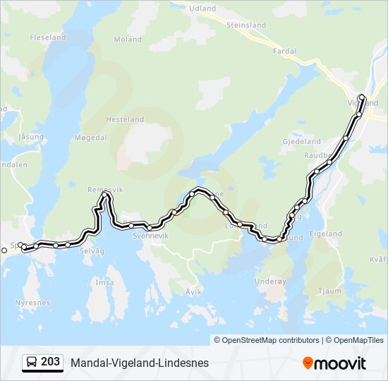 203 bus Line Map