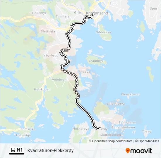 N1 Bus Line Map