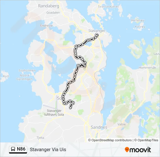 N86 buss Linjekart