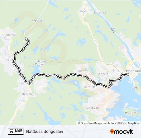N45 bus Line Map