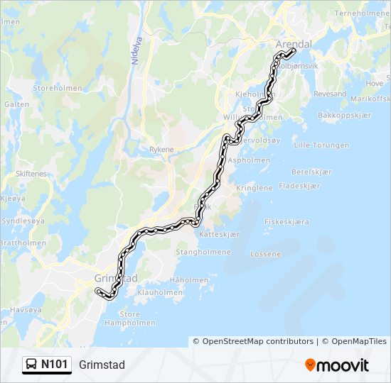 N101 bus Line Map