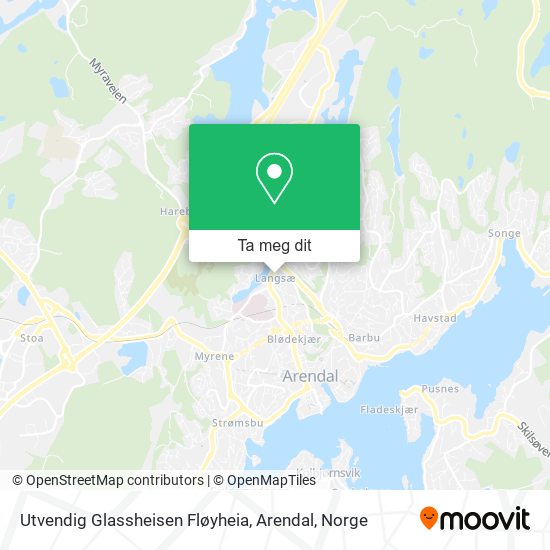 Utvendig Glassheisen Fløyheia, Arendal kart