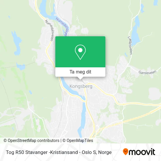 Tog R50 Stavanger -Kristiansand - Oslo S kart
