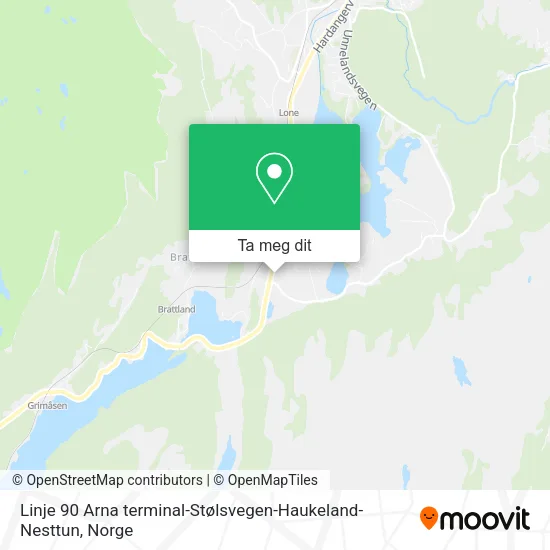Linje 90 Arna terminal-Stølsvegen-Haukeland-Nesttun kart