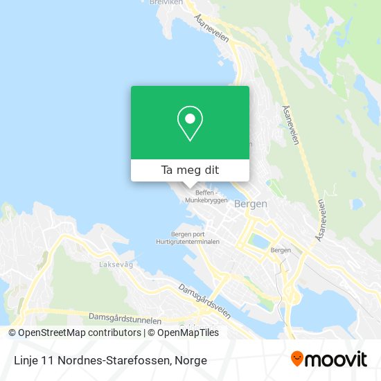 Linje 11 Nordnes-Starefossen kart