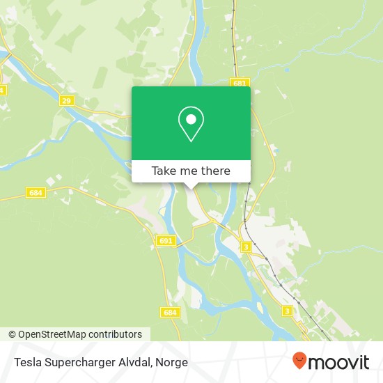 Tesla Supercharger Alvdal kart