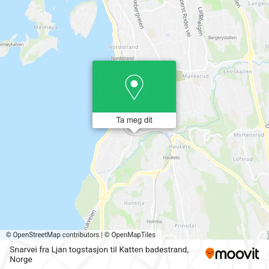Snarvei fra Ljan togstasjon til Katten badestrand kart