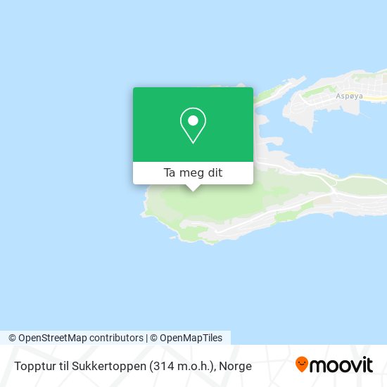 Topptur til Sukkertoppen (314 m.o.h.) kart