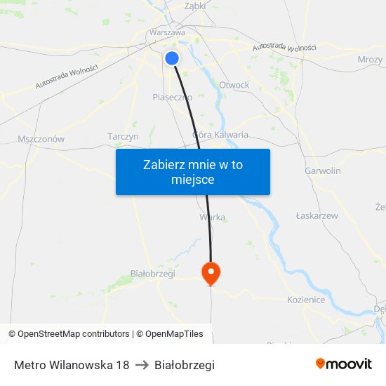 Metro Wilanowska 18 to Białobrzegi map