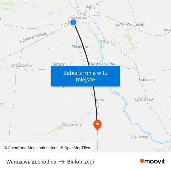 Warszawa Zachodnia to Białobrzegi map