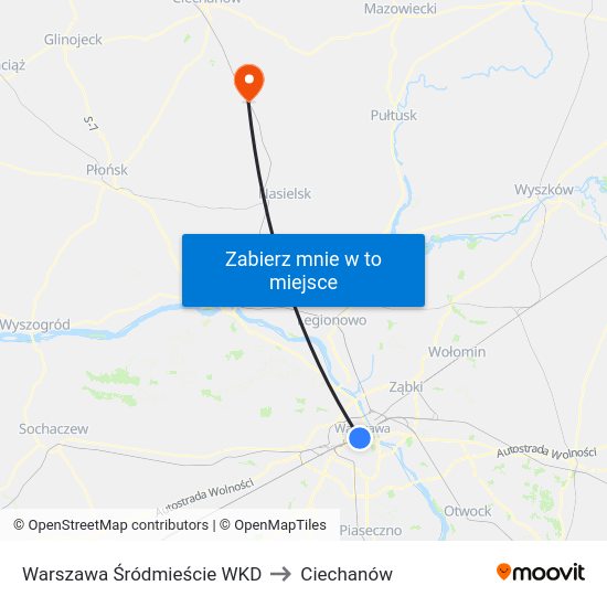 Warszawa Śródmieście WKD to Ciechanów map