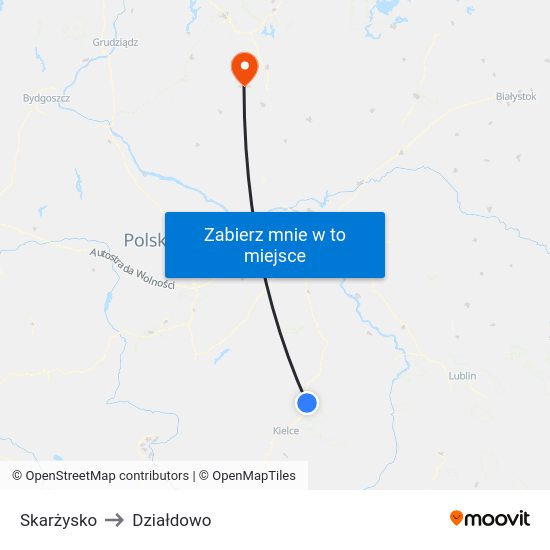 Skarżysko to Działdowo map