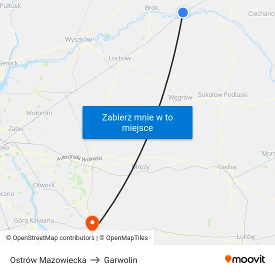Ostrów Mazowiecka to Garwolin map