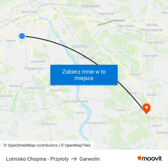 Lotnisko Chopina - Przyloty to Garwolin map