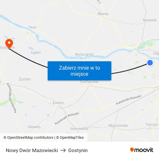 Nowy Dwór Mazowiecki to Gostynin map