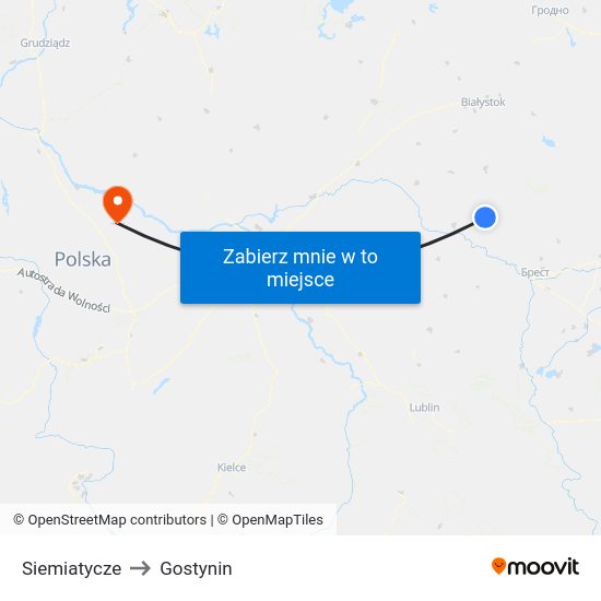 Siemiatycze to Gostynin map