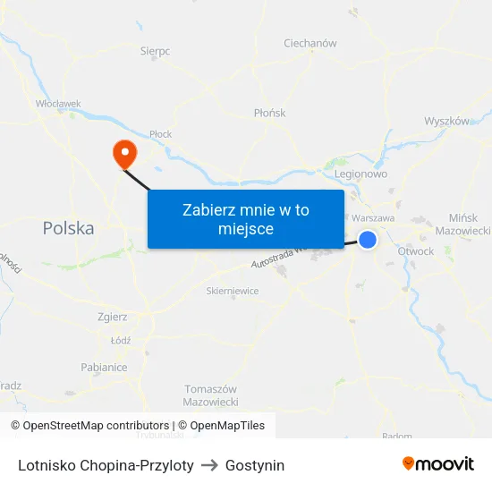 Lotnisko Chopina - Przyloty to Gostynin map