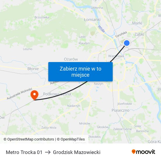 Metro Trocka 01 to Grodzisk Mazowiecki map