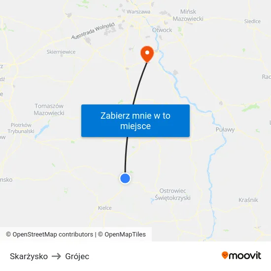 Skarżysko to Grójec map