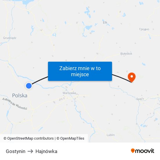 Gostynin to Hajnówka map