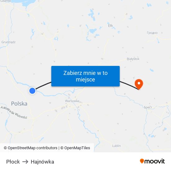 Płock to Hajnówka map