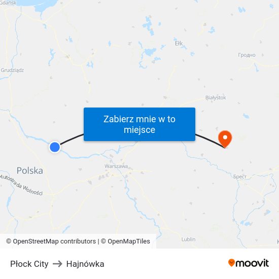 Płock City to Hajnówka map