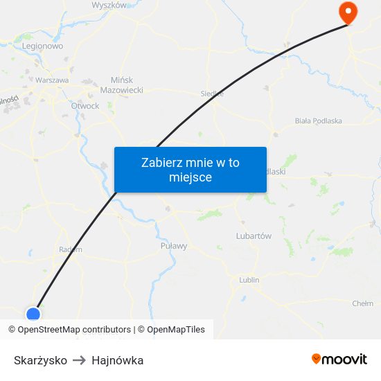 Skarżysko to Hajnówka map