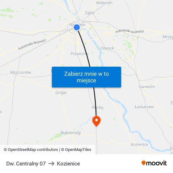 Dw. Centralny 07 to Kozienice map