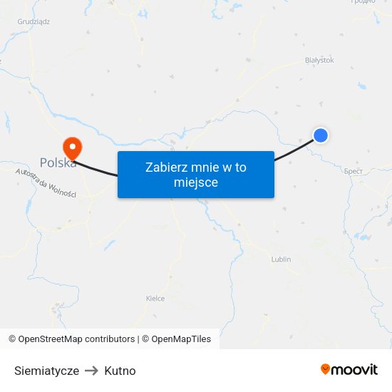 Siemiatycze to Kutno map