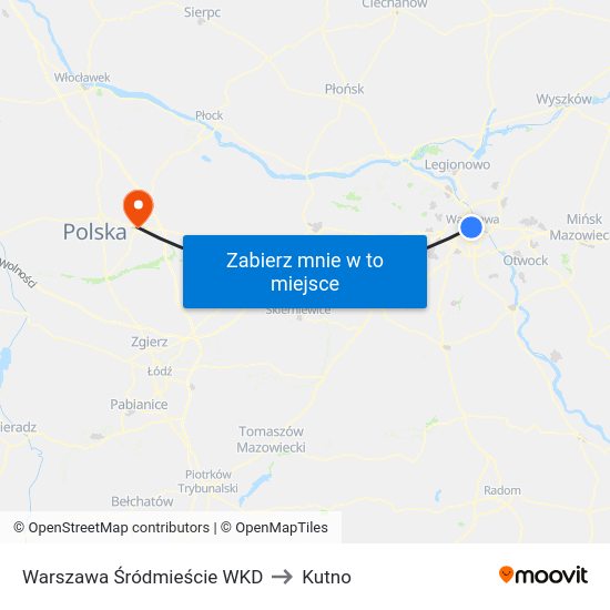 Warszawa Śródmieście WKD to Kutno map