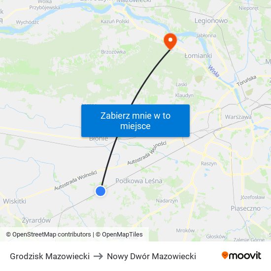 Grodzisk Mazowiecki to Nowy Dwór Mazowiecki map