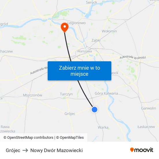 Grójec to Nowy Dwór Mazowiecki map