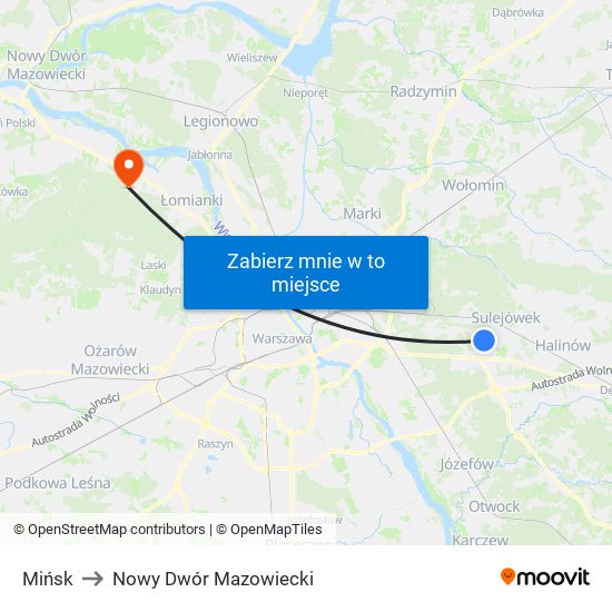 Mińsk to Nowy Dwór Mazowiecki map