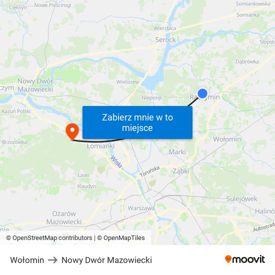 Wołomin to Nowy Dwór Mazowiecki map