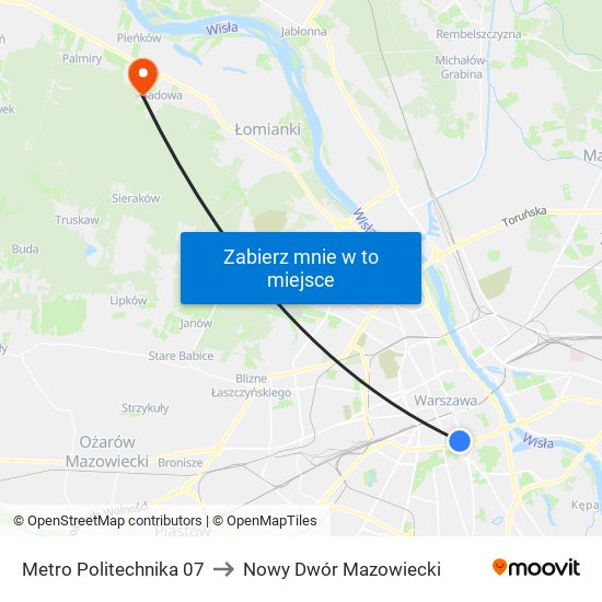 Metro Politechnika to Nowy Dwór Mazowiecki map