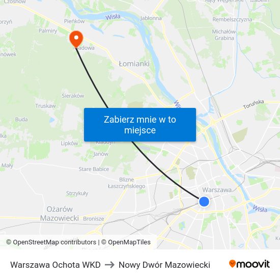 Warszawa Ochota WKD to Nowy Dwór Mazowiecki map