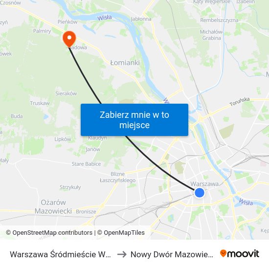 Warszawa Śródmieście WKD to Nowy Dwór Mazowiecki map