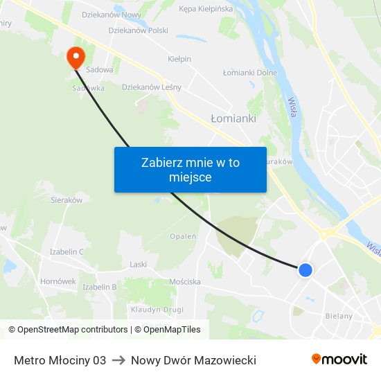 Metro Młociny 03 to Nowy Dwór Mazowiecki map