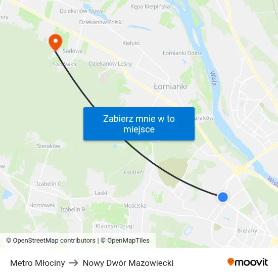 Metro Młociny to Nowy Dwór Mazowiecki map