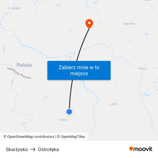 Skarżysko to Ostrołęka map